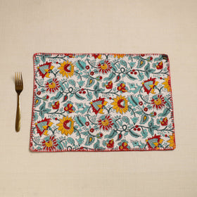 Black Hand Embroidered Floral Cotton Reversible Table Mat