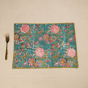  Black Hand Embroidered Floral Cotton Reversible Table Mat
