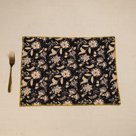  Black Hand Embroidered Floral Cotton Reversible Table Mat