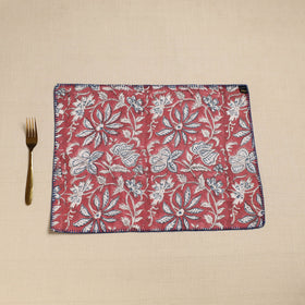 Black Hand Embroidered Floral Cotton Reversible Table Mat