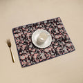 Black Hand Embroidered Floral Cotton Reversible Table Mat