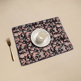 Black Hand Embroidered Floral Cotton Reversible Table Mat
