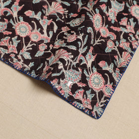 Black Hand Embroidered Floral Cotton Reversible Table Mat