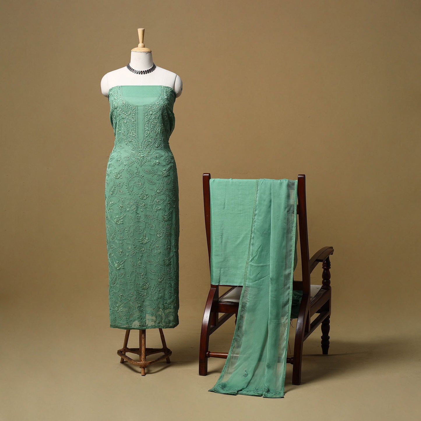 Hand embroidered georgette 3pc unstitched dress material 37