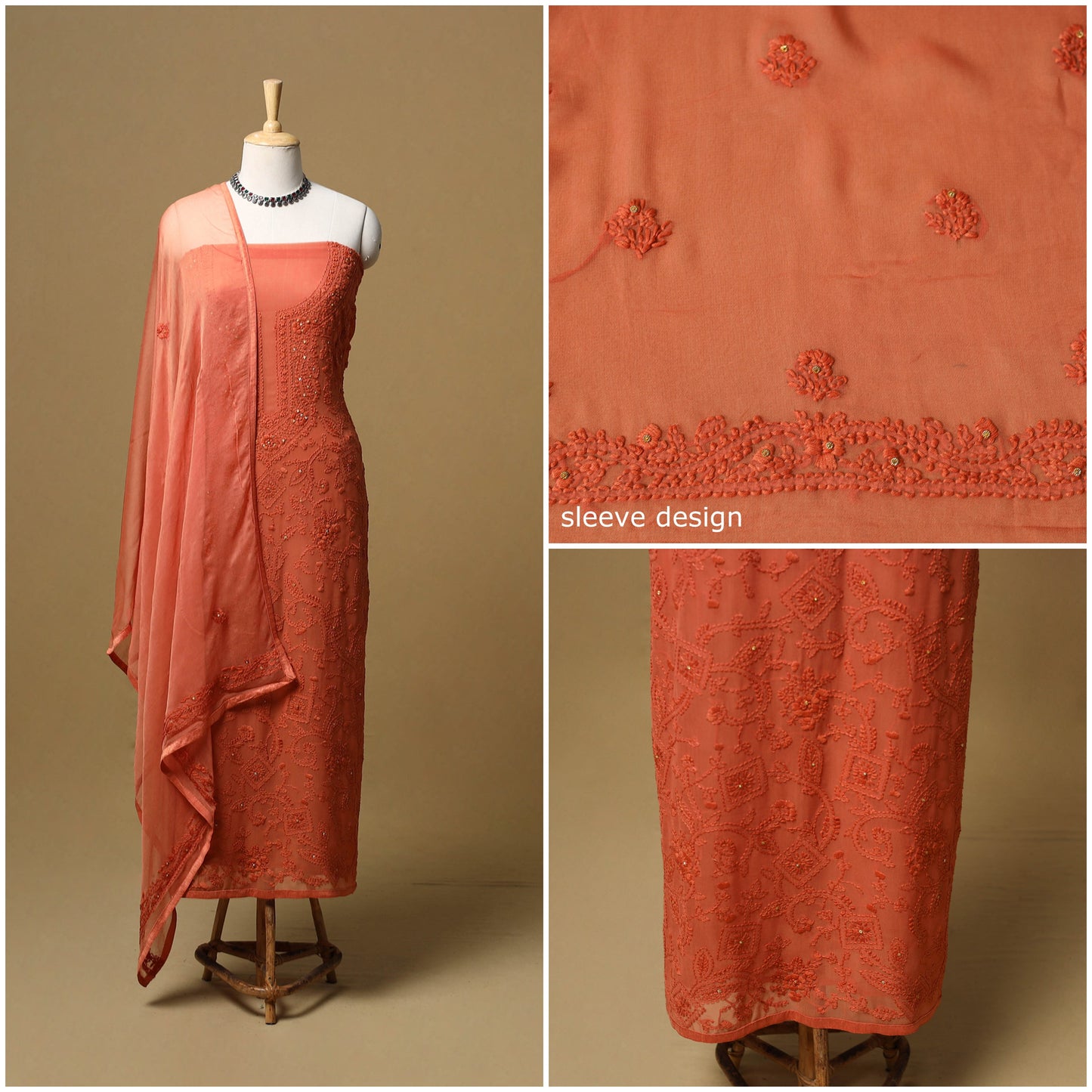 Hand embroidered georgette 3pc unstitched dress material 39