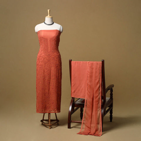 Hand embroidered georgette 3pc unstitched dress material 39