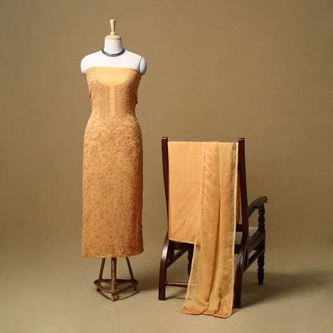 Hand embroidered georgette 3pc unstitched dress material 40