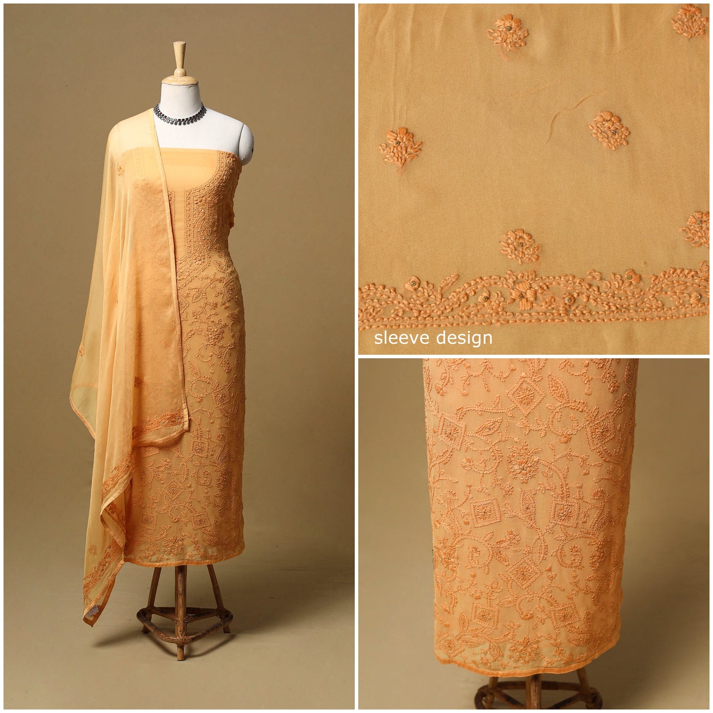 Hand embroidered georgette 3pc unstitched dress material 40