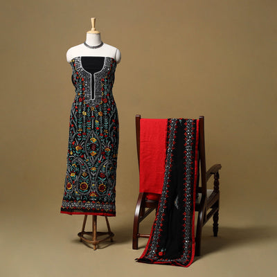 Hand embroidered georgette 3pc unstitched dress material 47