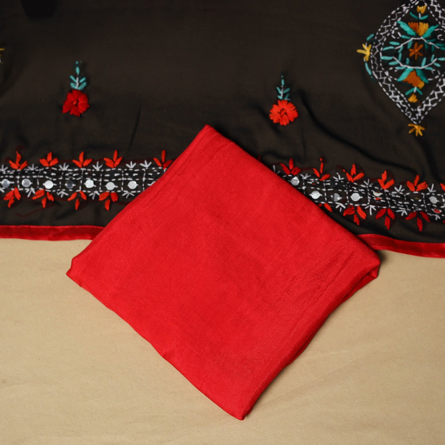 Hand embroidered georgette 3pc unstitched dress material 47