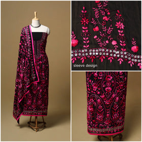 Hand embroidered georgette 3pc unstitched dress material 49