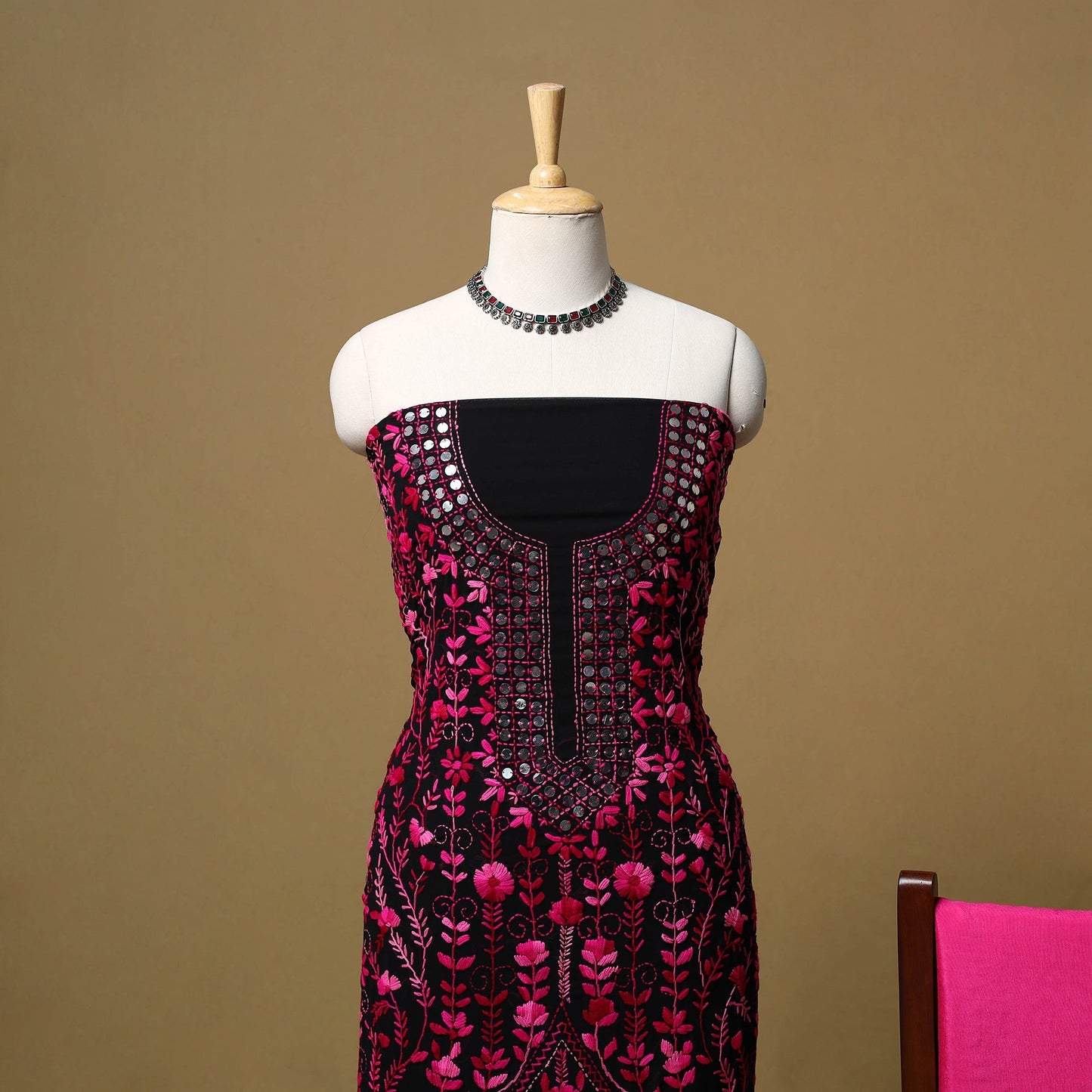 Hand embroidered georgette 3pc unstitched dress material 49