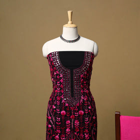 Hand embroidered georgette 3pc unstitched dress material 49