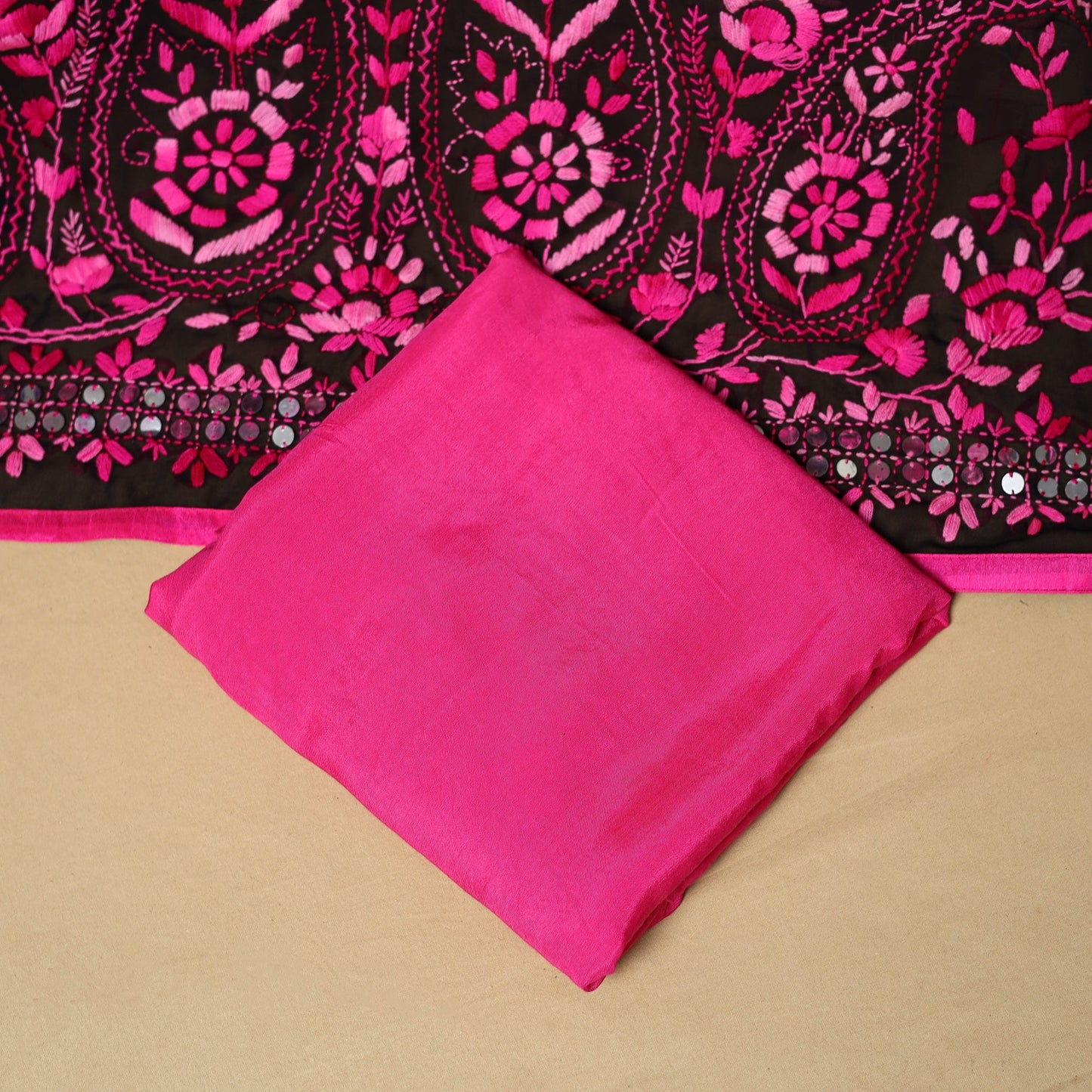 Hand embroidered georgette 3pc unstitched dress material 49