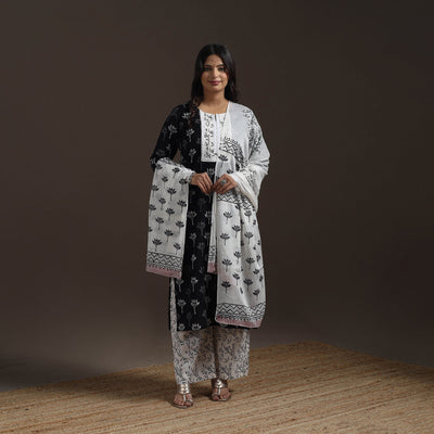 Hand embroidered jaipur cotton suit set with dupatta