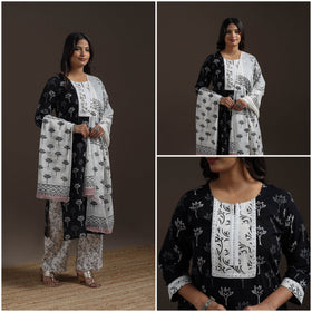 Hand embroidered jaipur cotton suit set with dupatta