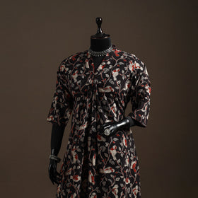 Hand embroidered printed cotton a-line kalamkari kurta