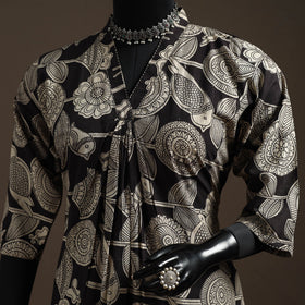 Hand embroidered printed cotton a-line kalamkari kurta