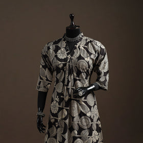 Hand embroidered printed cotton a-line kalamkari kurta