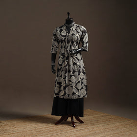 Hand embroidered printed cotton a-line kalamkari kurta
