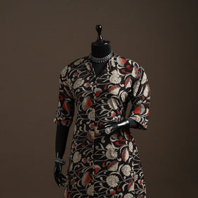 Hand embroidered printed cotton a-line kalamkari kurta