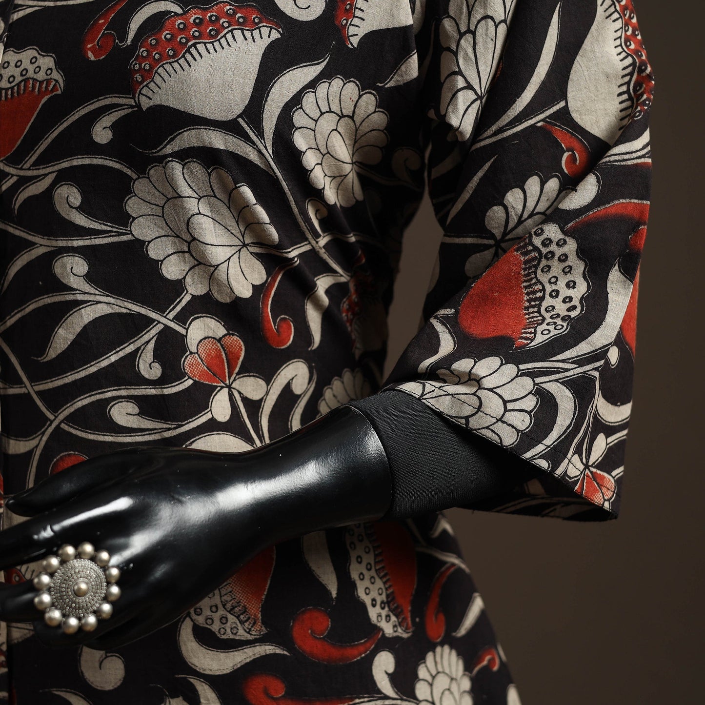 Hand embroidered printed cotton a-line kalamkari kurta