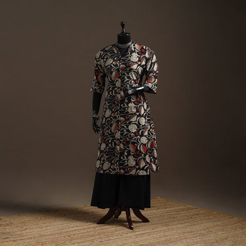 Hand embroidered printed cotton a-line kalamkari kurta