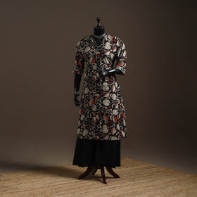 Hand embroidered printed cotton a-line kalamkari kurta