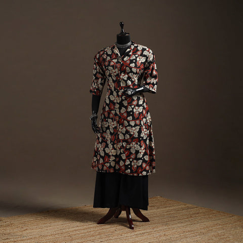 Hand embroidered printed cotton a-line kalamkari kurta