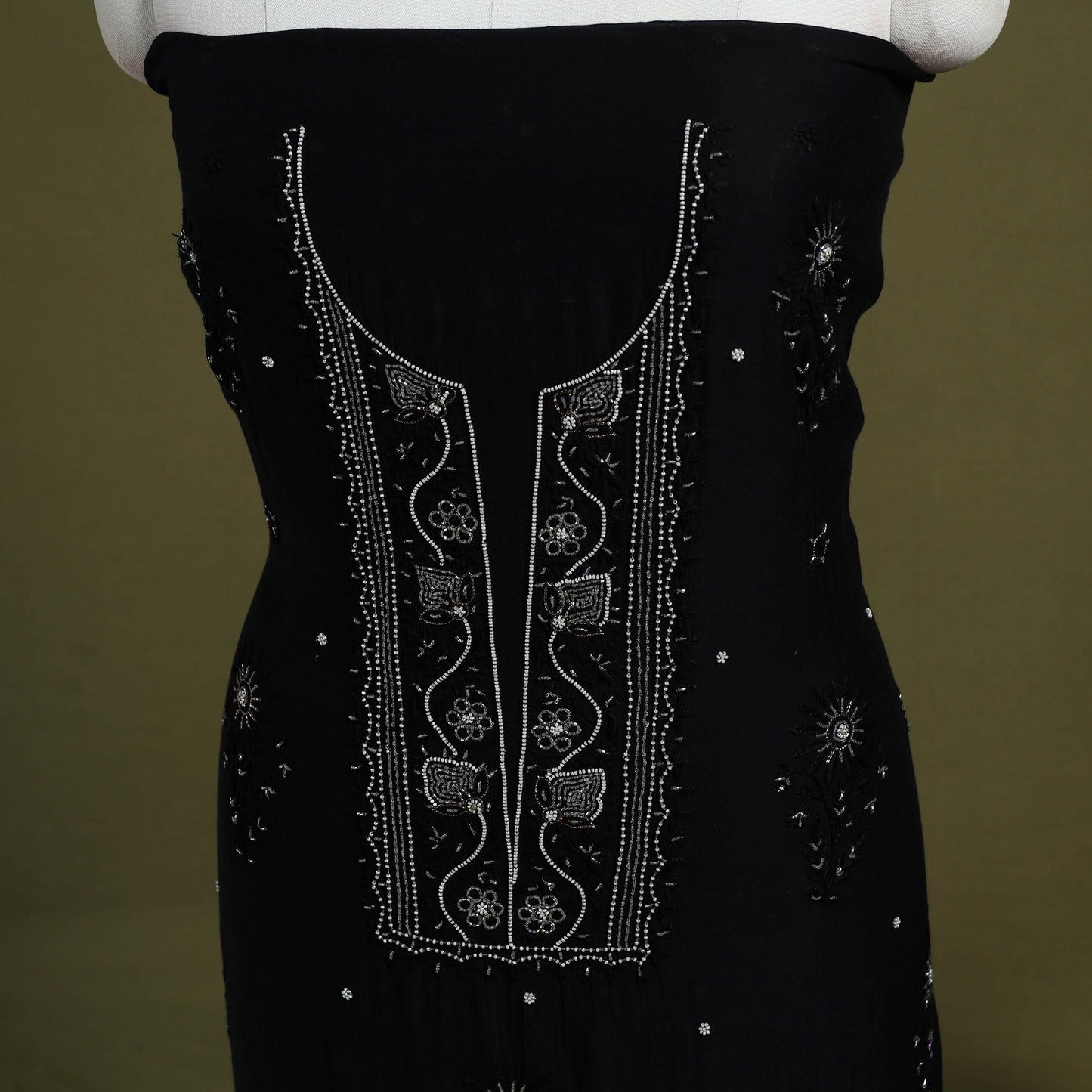 Hand Embroidery 2pc Mul Chanderi Chikankari Dress Material