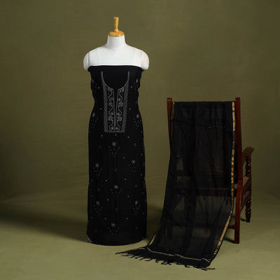 Hand Embroidery 2pc Mul Chanderi Chikankari Dress Material