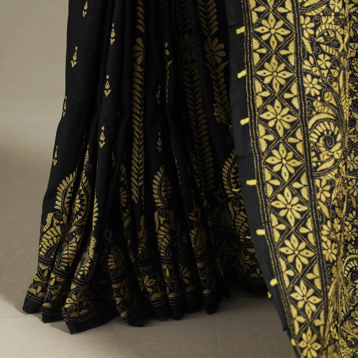 Black - hand embroidery bangalore silk handloom bengal