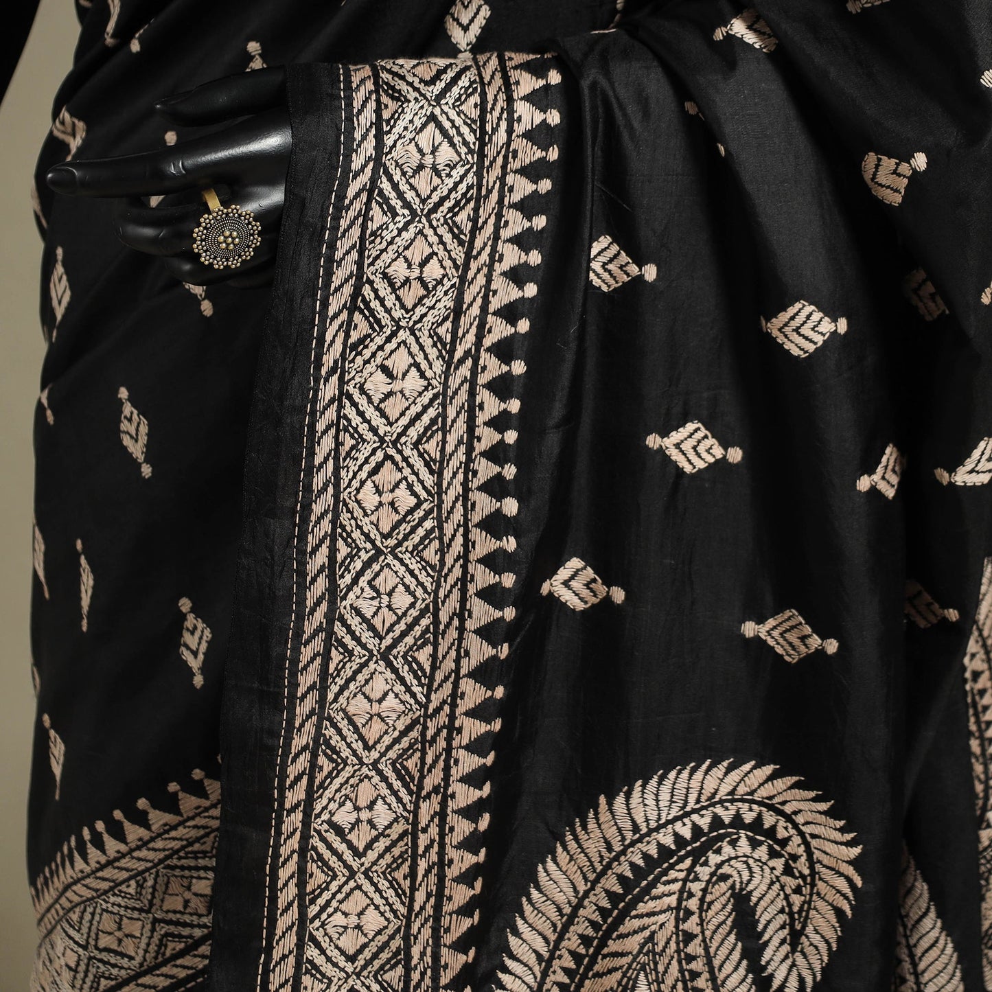 Black - hand embroidery bangalore silk handloom bengal