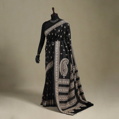 Black - hand embroidery bangalore silk handloom bengal
