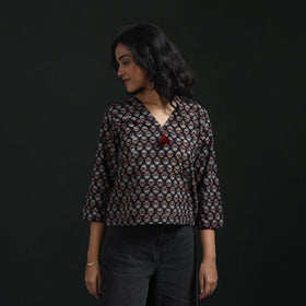 Hand embroidery block print cotton natural dyed ajrakh crop
