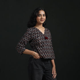 Hand embroidery block print cotton natural dyed ajrakh crop