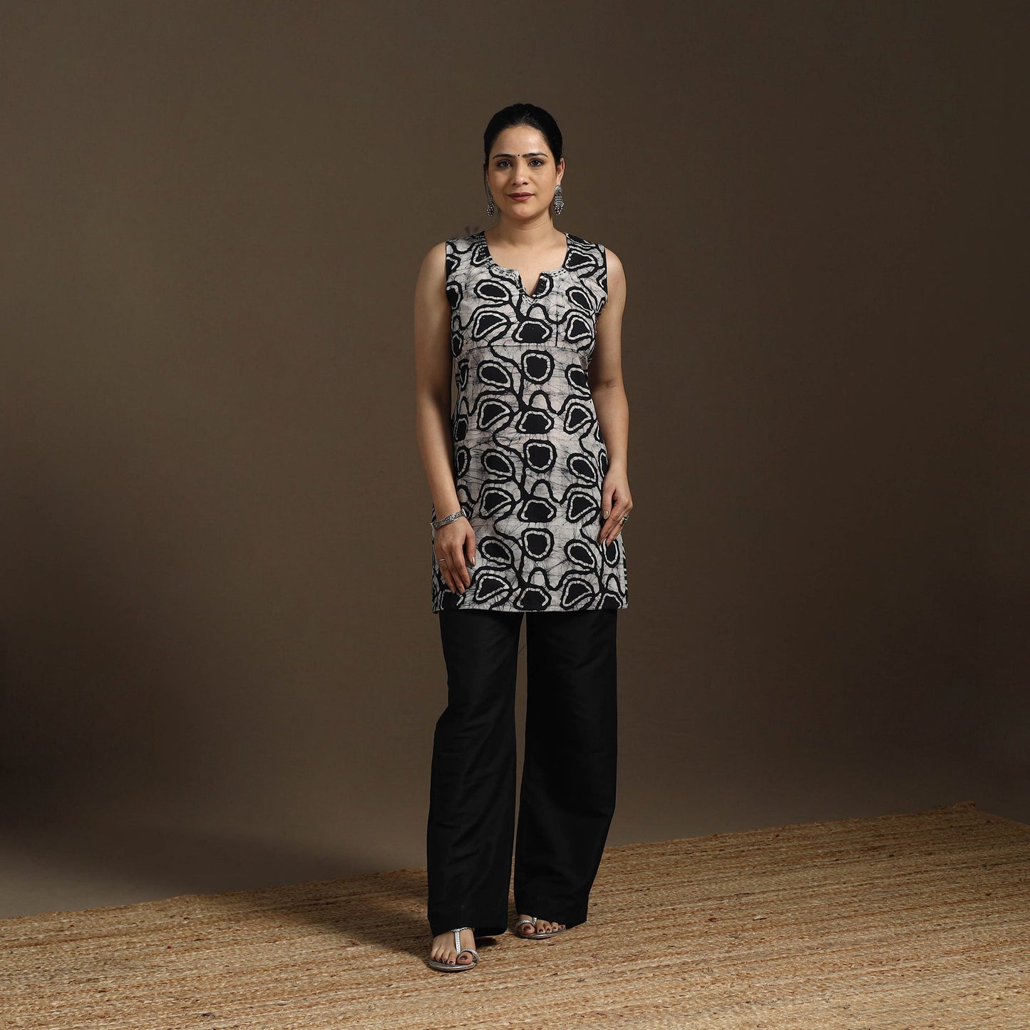 Hand embroidery cotton batik short kurta for women 06