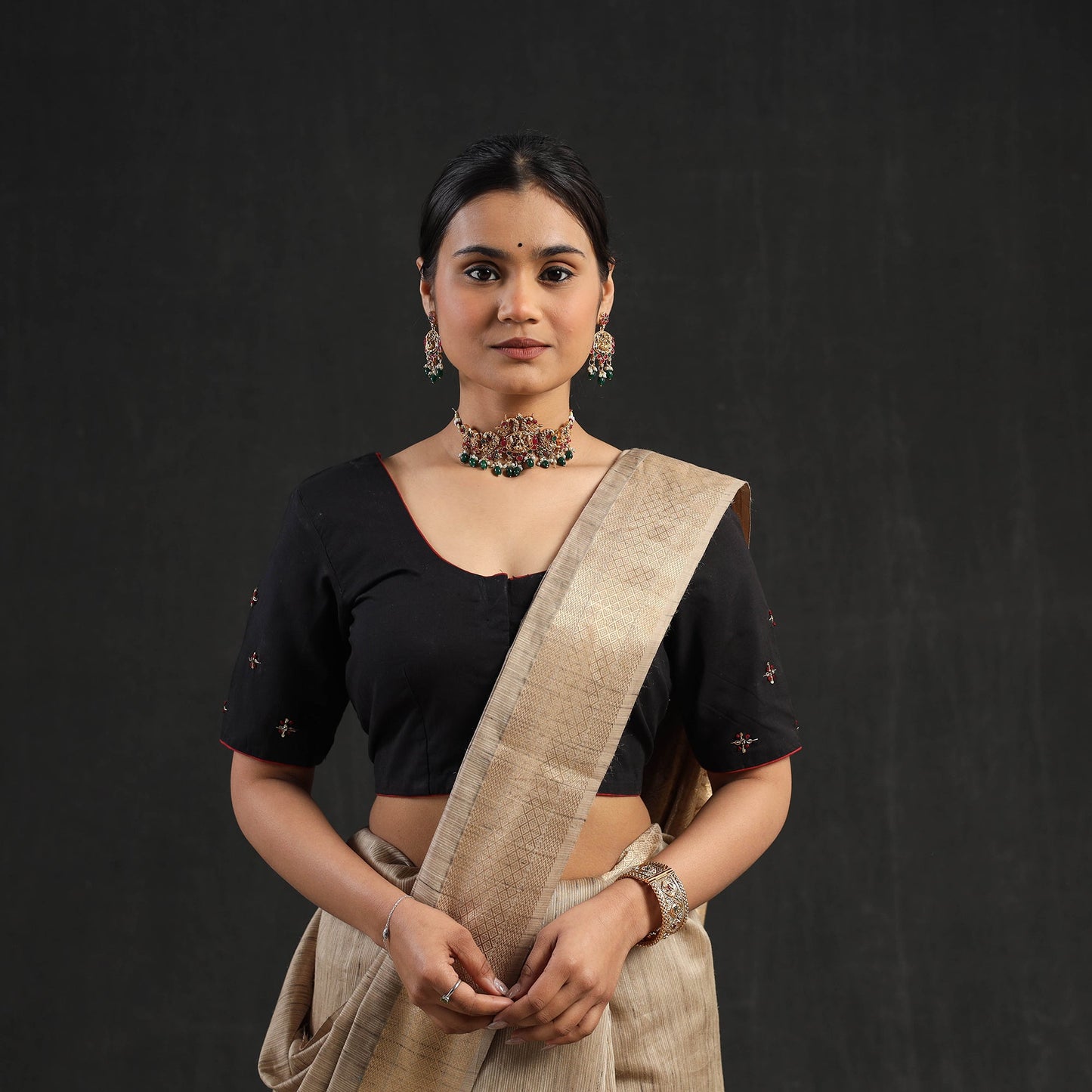 Buy Black Hand Embroidery Cotton Blouse Online