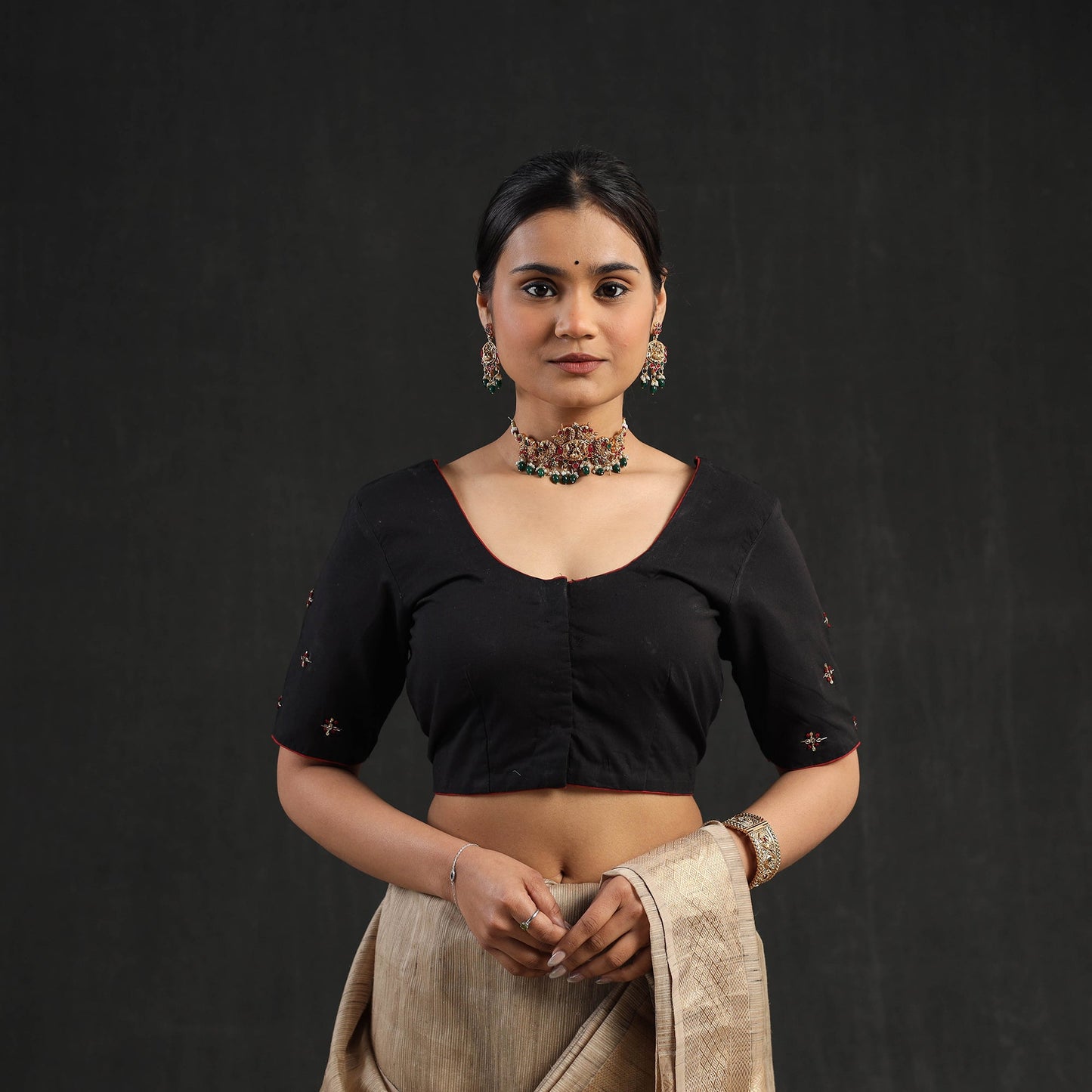 Buy Black Hand Embroidery Cotton Blouse Online