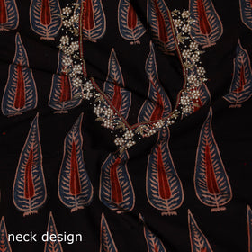 Black Ajrakh Print Hand Embroidery Cotton Blouse Piece