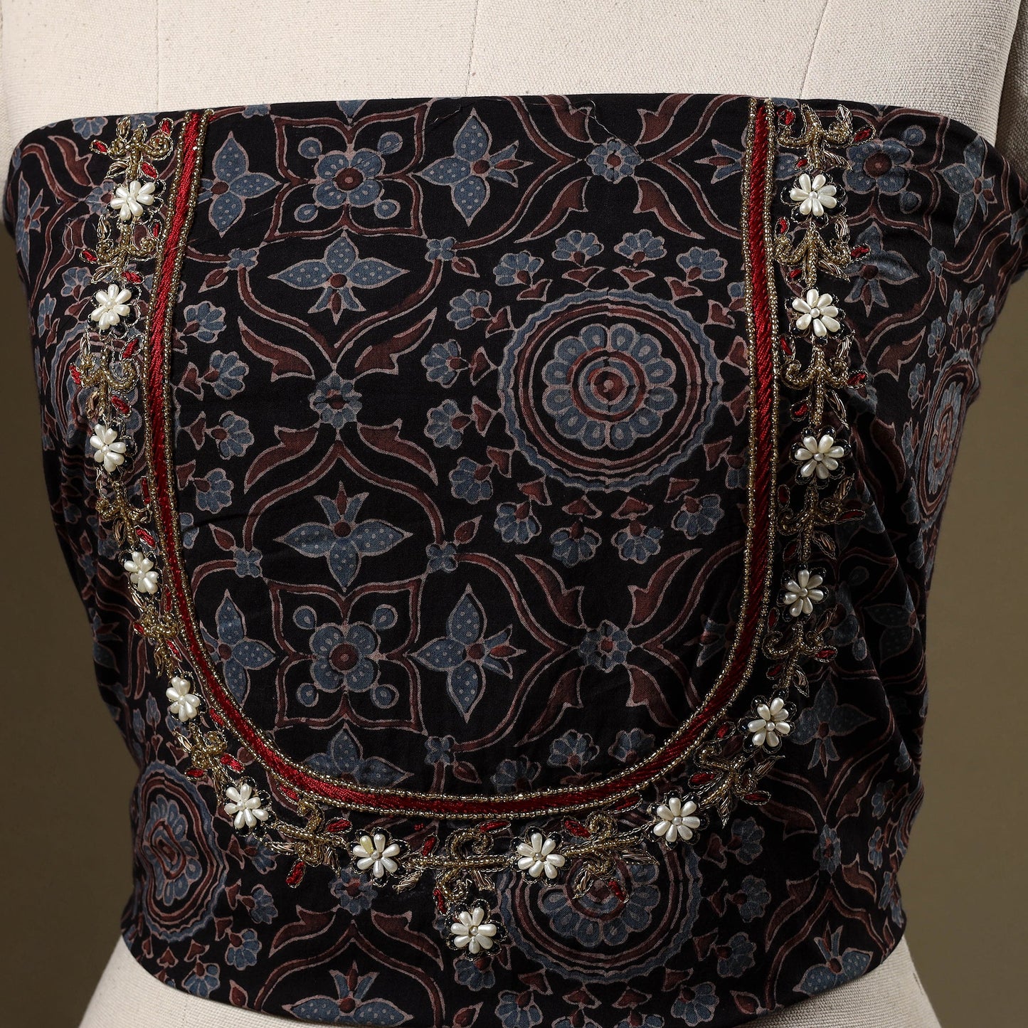 Black - hand embroidery cotton blouse piece 11 - handcrafted