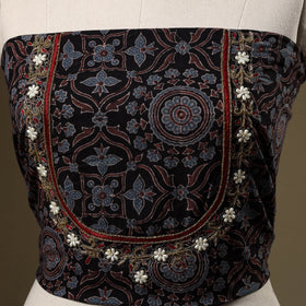 Black - hand embroidery cotton blouse piece 11 - handcrafted