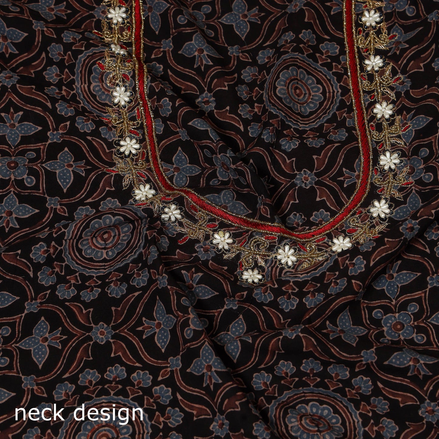 Black - hand embroidery cotton blouse piece 11 - handcrafted