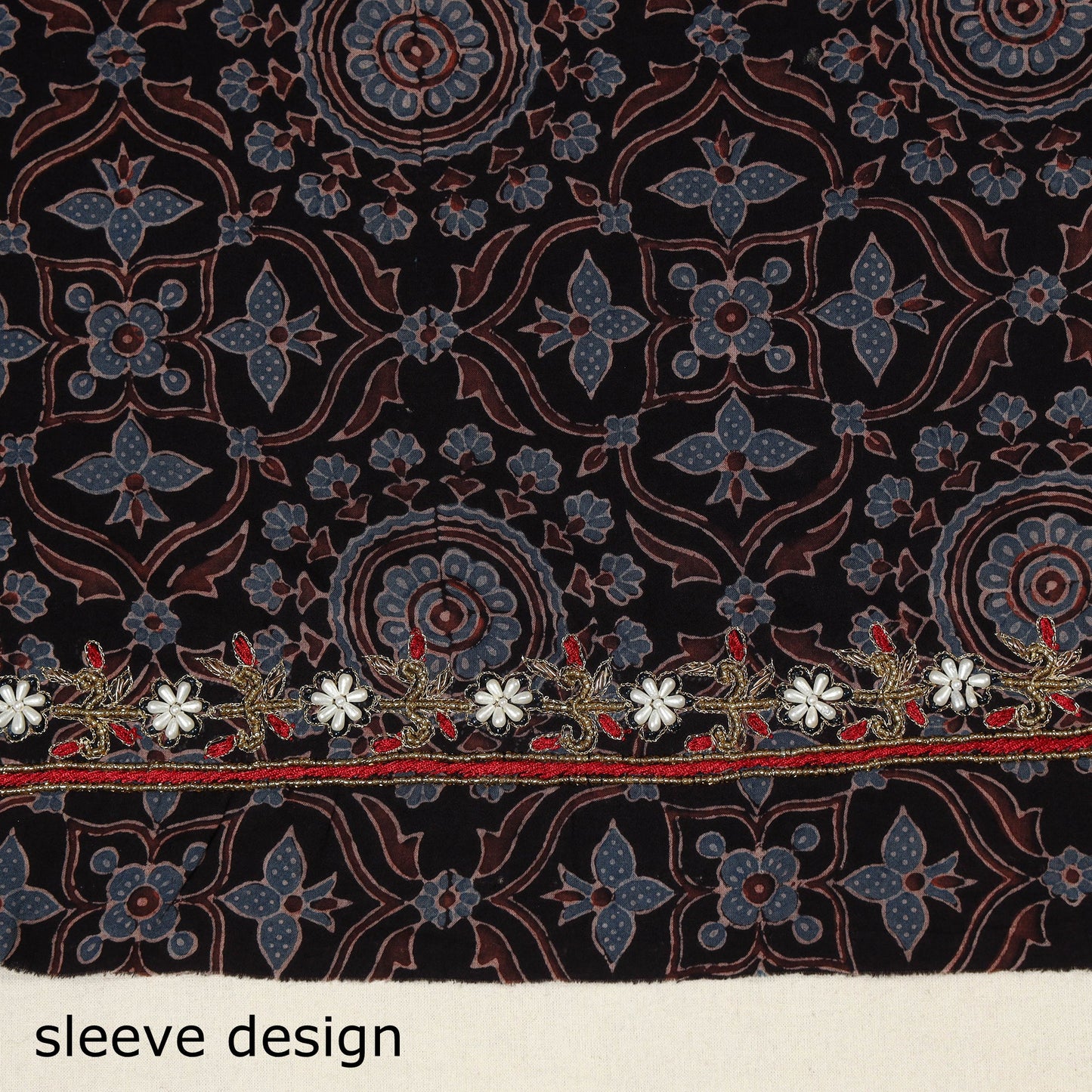 Black - hand embroidery cotton blouse piece 11 - handcrafted