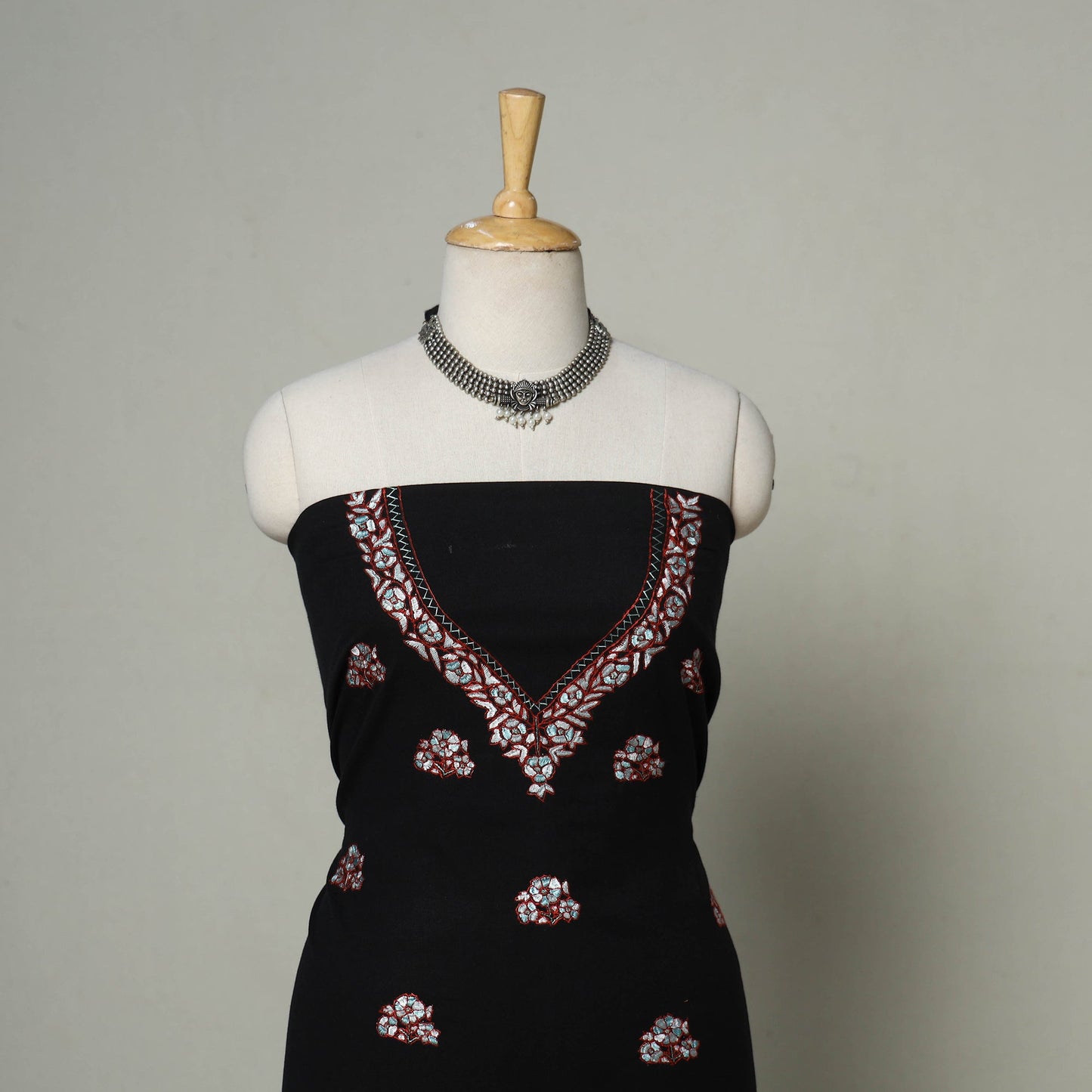 Black - hand embroidery cotton kashida kurta material