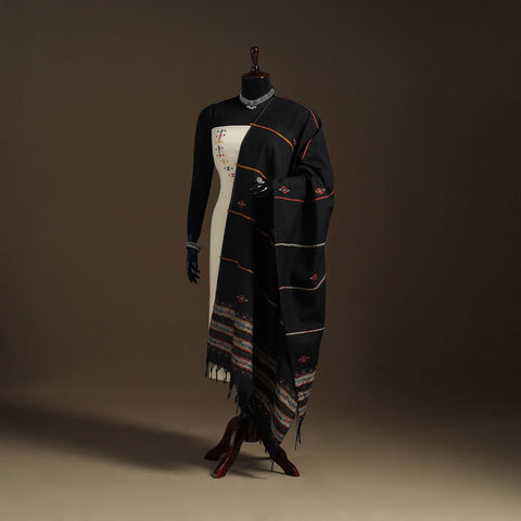 Black Hand Embroidery Khes Handwoven Cotton Kantha Dupatta