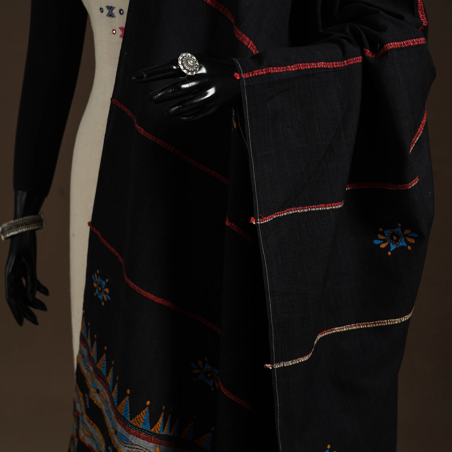 Black - hand embroidery khes handwoven cotton kantha