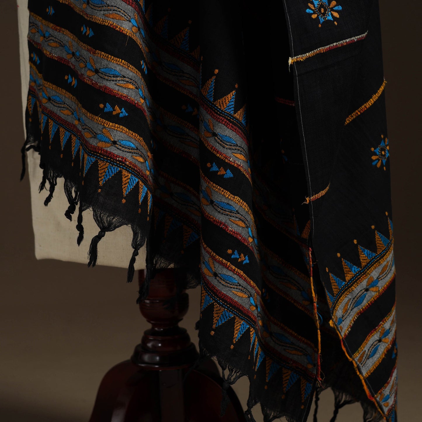 Black - hand embroidery khes handwoven cotton kantha