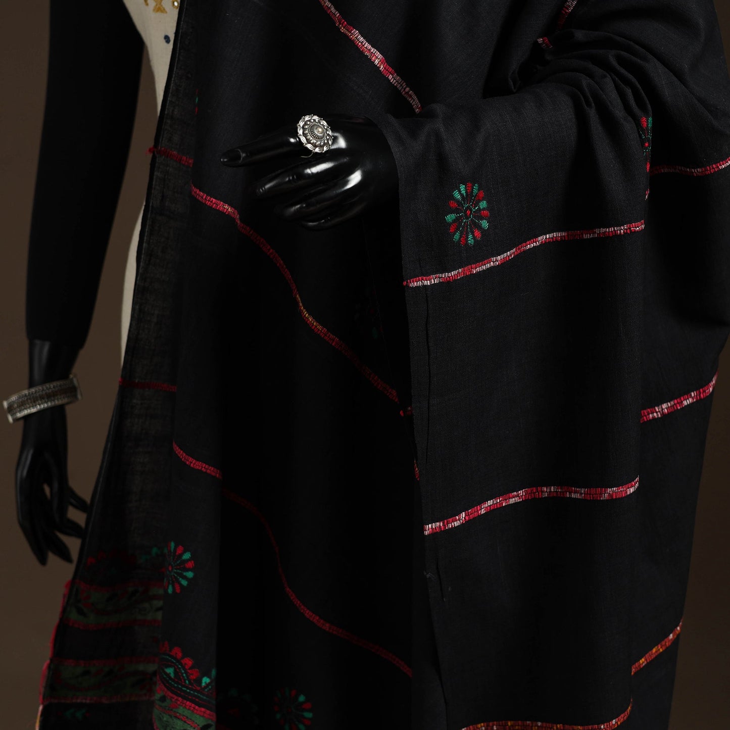 Black - hand embroidery khes handwoven cotton kantha