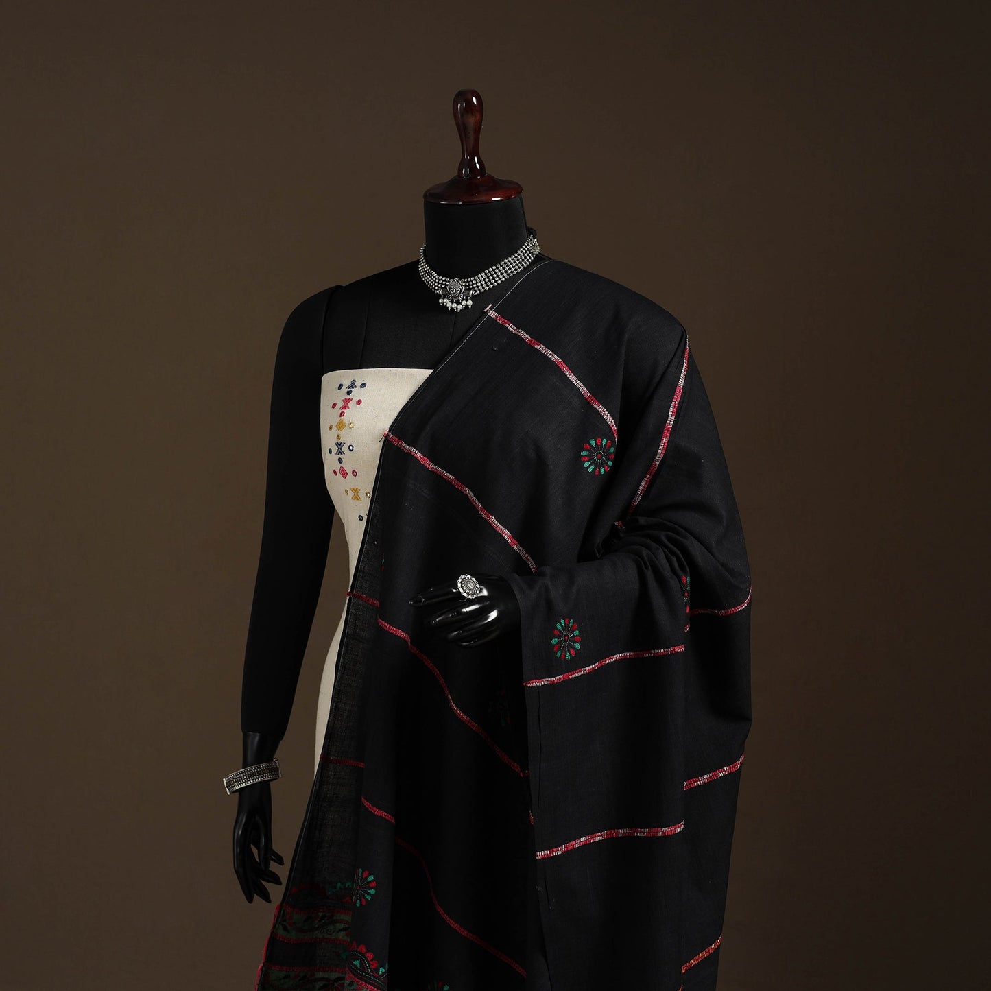 Black - hand embroidery khes handwoven cotton kantha